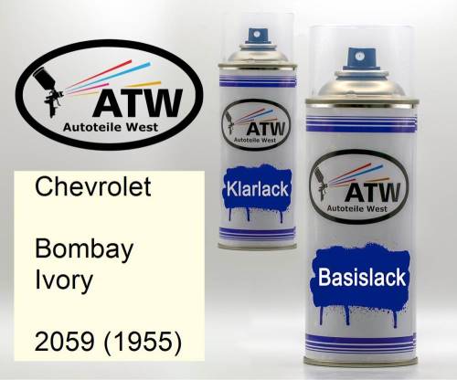 Chevrolet, Bombay Ivory, 2059 (1955): 400ml Sprühdose + 400ml Klarlack - Set, von ATW Autoteile West.